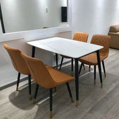 Bộ Bàn Ăn Mặt Đá Hebe và Ghế Loft Sọc – Phong Cách Hiện Đại Cho Phòng Ăn Tiện Nghi