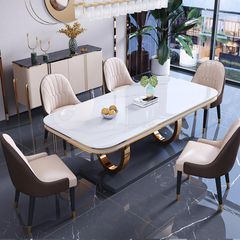 Bàn Ăn Inox Mạ Vàng Mặt Đá Luxury LHBC10 - Sự Lựa Chọn Hoàn Hảo Cho Không Gian Sống Sang Trọng