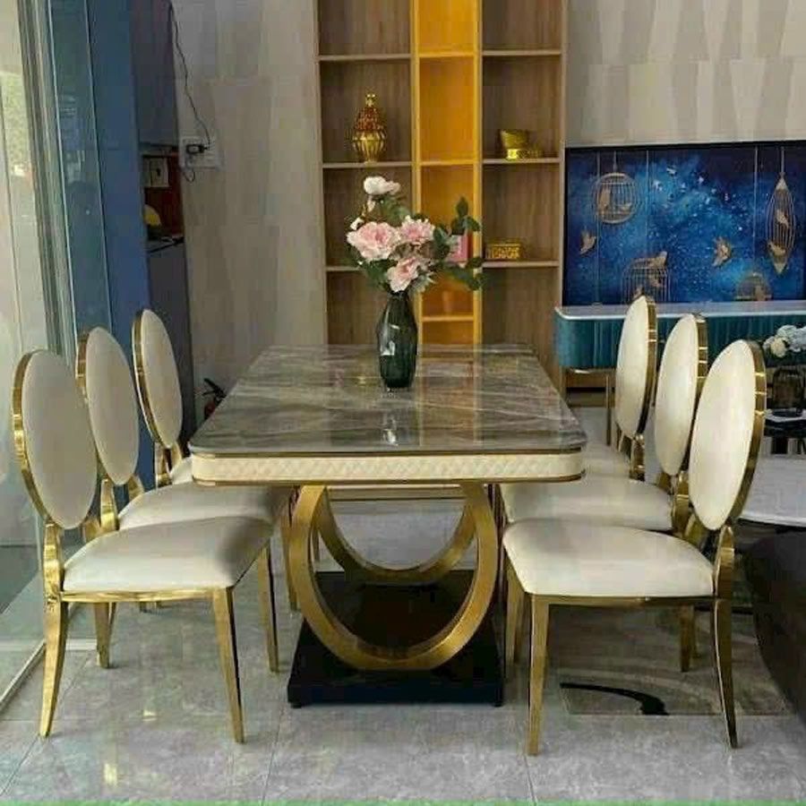Bàn Ăn Inox Mạ Vàng Mặt Đá Luxury LHBC10 - Sự Lựa Chọn Hoàn Hảo Cho Không Gian Sống Sang Trọng