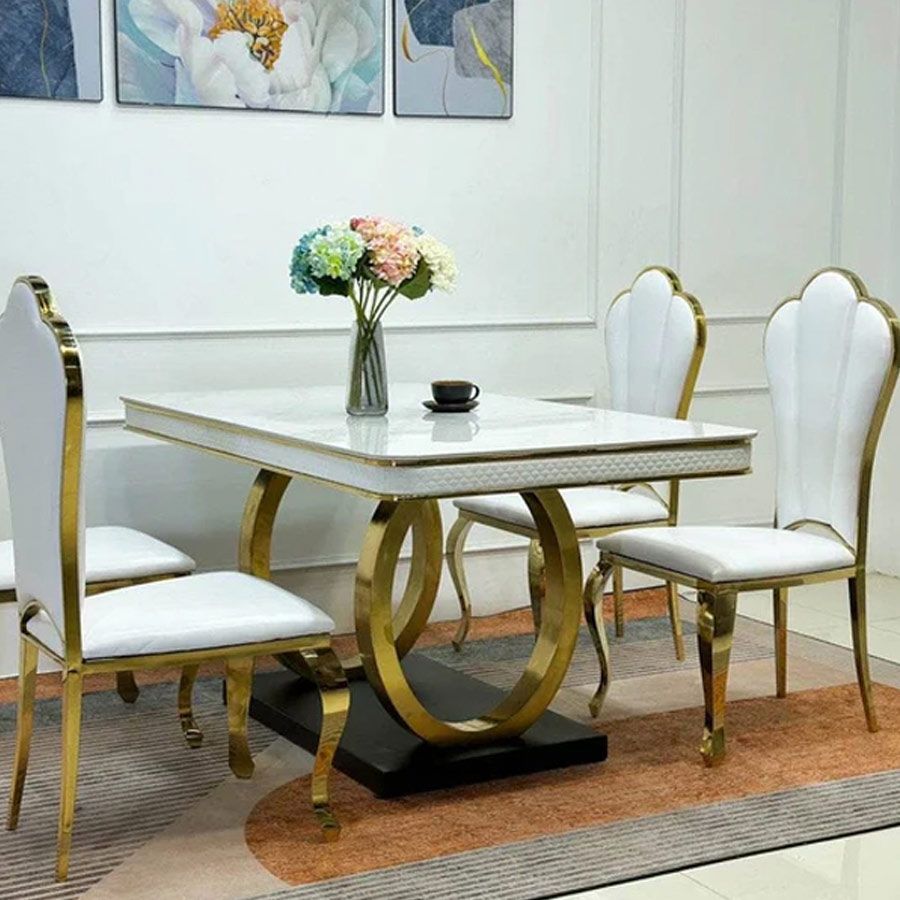Bàn Ăn Inox Mạ Vàng Mặt Đá Luxury LHBC10 - Sự Lựa Chọn Hoàn Hảo Cho Không Gian Sống Sang Trọng