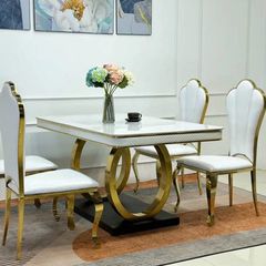 Bàn Ăn Inox Mạ Vàng Mặt Đá Luxury LHBC10 - Sự Lựa Chọn Hoàn Hảo Cho Không Gian Sống Sang Trọng