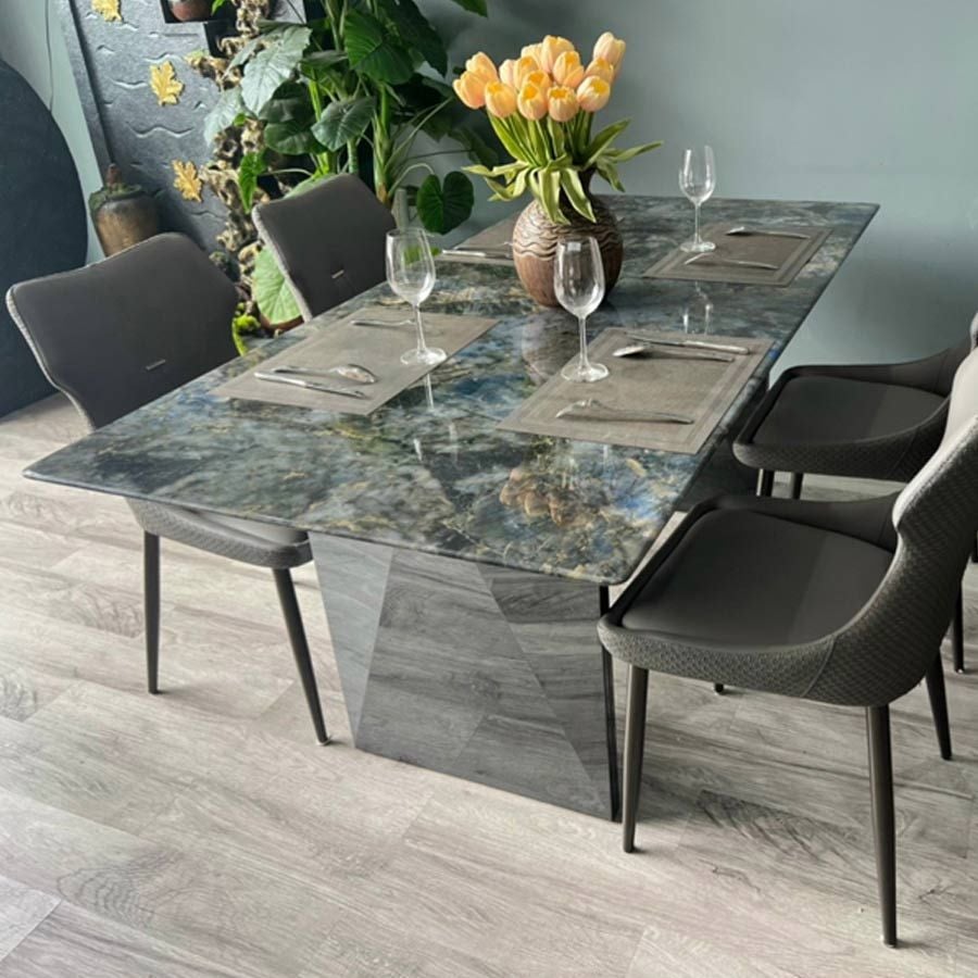 Bàn Ăn Cao Cấp Chromium LHT626 – Mặt Đá Dày 4cm, Khung Gương Inox 201