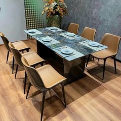 Bàn Ăn Cao Cấp Chromium LHT626 – Mặt Đá Dày 4cm, Khung Gương Inox 201