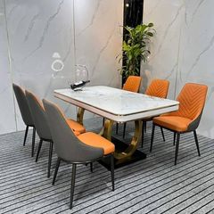 Bộ Bàn Ăn Mặt Đá Luxury + Ghế Sunny - Đỉnh Cao Sang Trọng Cho Không Gian Sống