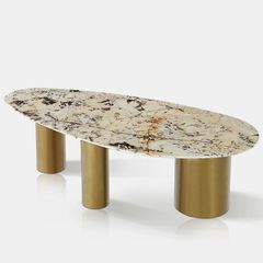 Bàn Ăn Pandora Mặt Đá Ceramic – Thiết Kế Sang Trọng Với Chân Thép Mạ PVD Trụ Tròn