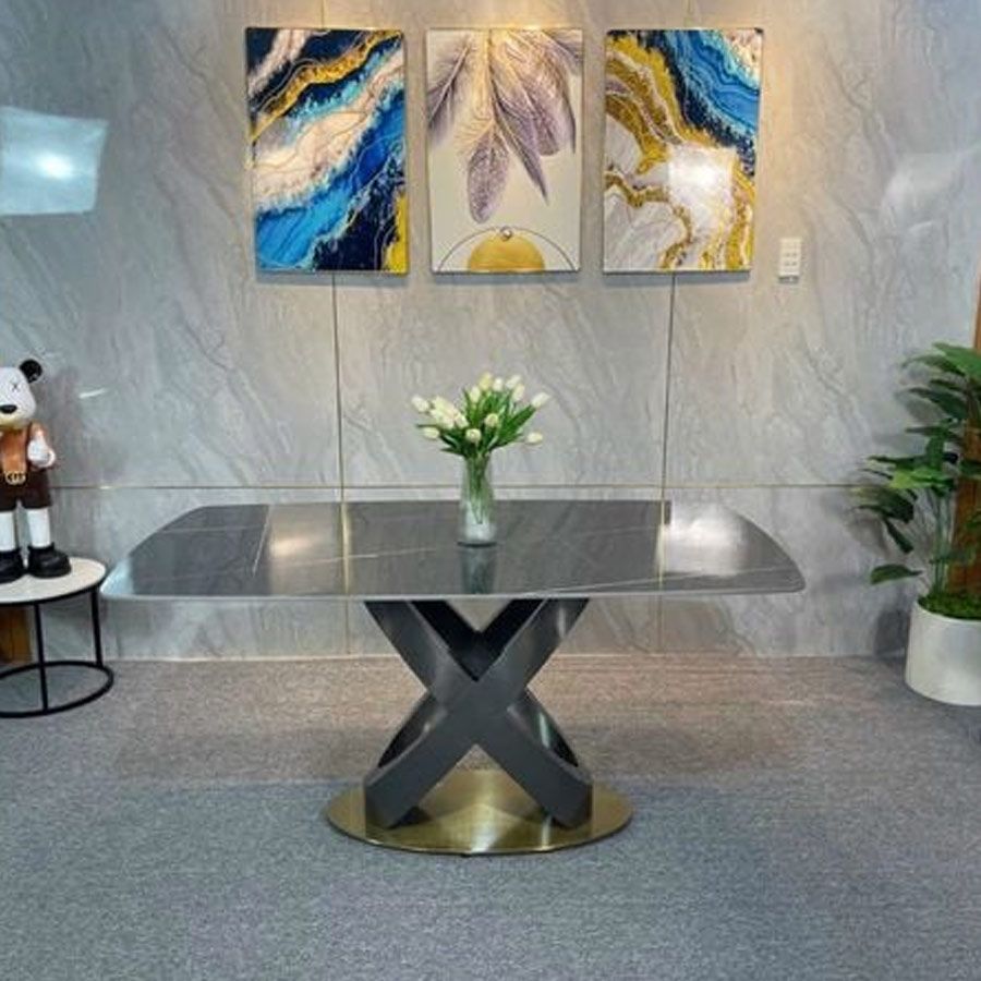 Bàn Ăn Cao Cấp Recca LHT3 – Mặt Đá Ceramic, Chân Sắt Sơn Tĩnh Điện