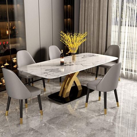 Bàn Ăn Cao Cấp Sakuzi LHT608 – Mặt Đá Ceramic Sang Trọng