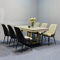 Bộ Bàn Ăn Mặt Đá Luxury + Ghế Sunny - Đỉnh Cao Sang Trọng Cho Không Gian Sống