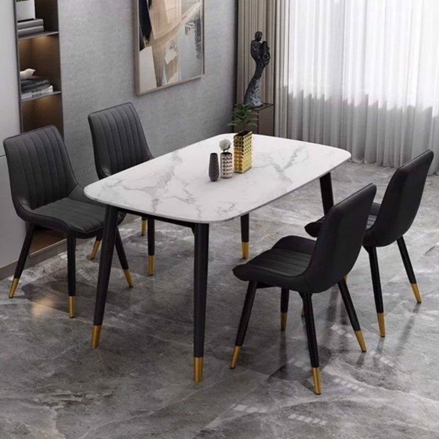 Bộ Bàn Ăn Mặt Đá Hebe và Ghế Loft Sọc – Phong Cách Hiện Đại Cho Phòng Ăn Tiện Nghi