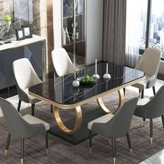 Bộ Bàn Ăn Mặt Đá Luxury + Ghế Monet - Đẳng Cấp Sang Trọng Cho Phòng Ăn