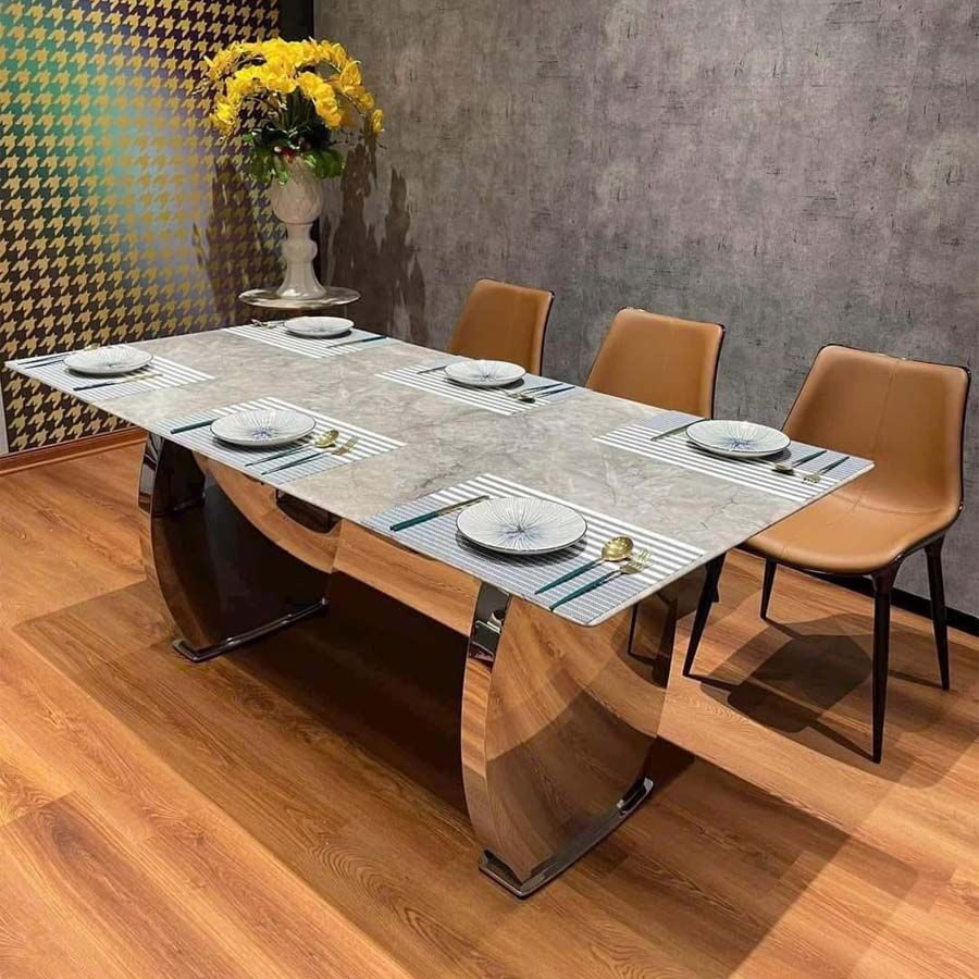 Bàn Ăn Inox Tráng Gương Mặt Đá Milenium – Chất Liệu Cao Cấp, Thiết Kế Tinh Tế, Bền Bỉ Với Thời Gian