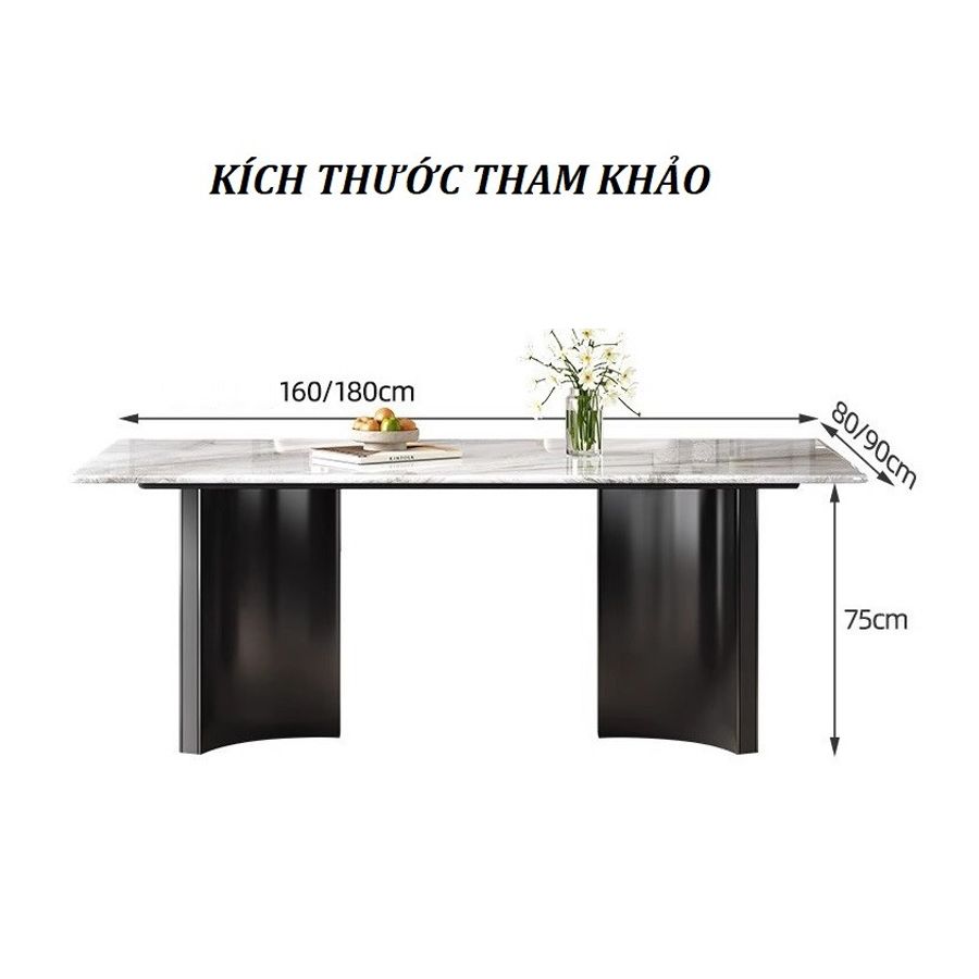 Bàn Ăn Mặt Đá Bạch Ngọc Tinh Thể – Khung Inox Mạ Niken Sang Trọng Cho Phòng Ăn