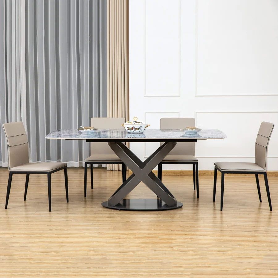 Bàn Ăn Cao Cấp Recca LHT3 – Mặt Đá Ceramic, Chân Sắt Sơn Tĩnh Điện