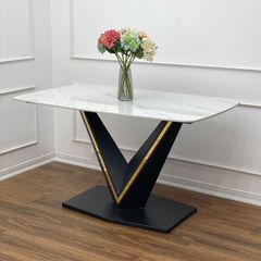 Bàn Ăn Mặt Đá Versace – Chân V Bền Bỉ, Viền Inox Mạ PVD Đặc Biệt