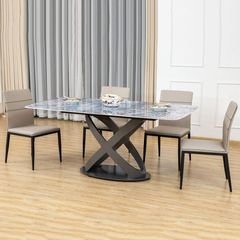 Bàn Ăn Cao Cấp Recca LHT3 – Mặt Đá Ceramic, Chân Sắt Sơn Tĩnh Điện