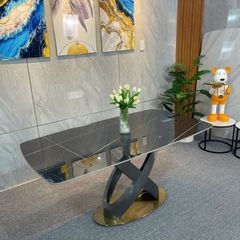 Bàn Ăn Cao Cấp Recca LHT3 – Mặt Đá Ceramic, Chân Sắt Sơn Tĩnh Điện