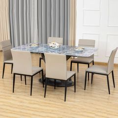 Bàn Ăn Cao Cấp Recca LHT3 – Mặt Đá Ceramic, Chân Sắt Sơn Tĩnh Điện