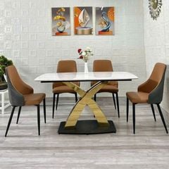 Bàn Ăn Cao Cấp Sakuzi LHT608 – Mặt Đá Ceramic Sang Trọng