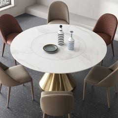 Bàn Ăn Tròn Thông Minh Bonny  LHBC05 – Mặt Đá Ceramic, Chân Inox Mạ Vàng Đồng