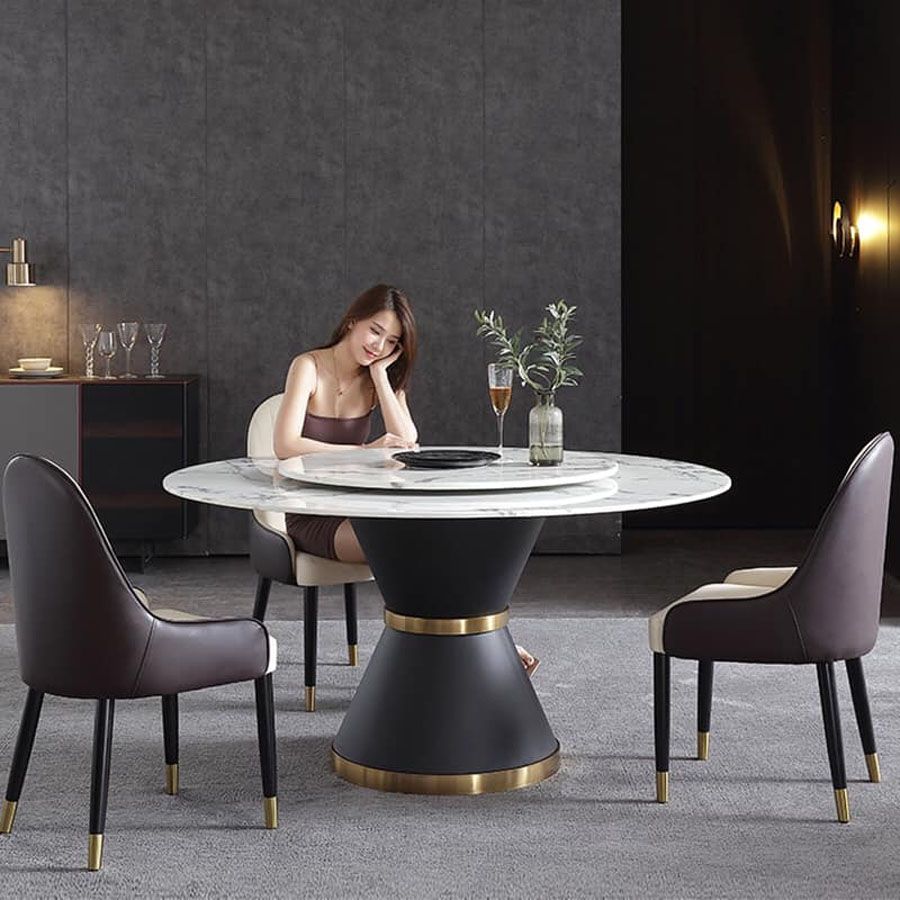 Bộ Bàn Ăn Tròn Xoay Mặt Đá Keisha và Ghế Monet – Thiết Kế Hiện Đại, Sang Trọng Cho Phòng Ăn