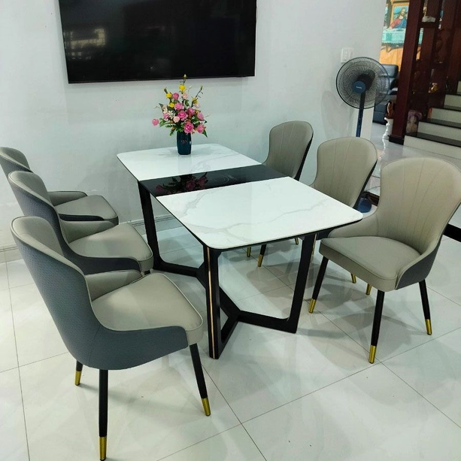 Bàn Ăn Thông Minh Wabi – Mặt Đá Ceramic, Tích Hợp Bếp Điện Từ, Chân Gỗ Tự Nhiên