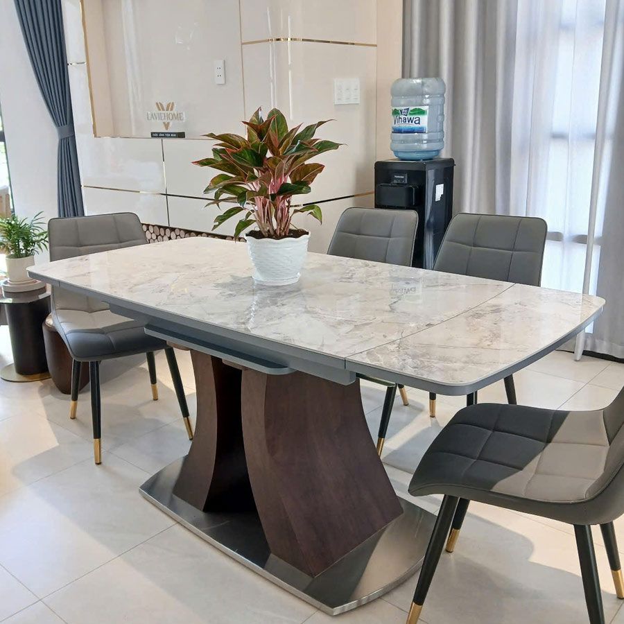 Bộ Bàn Ăn Thông Minh Mặt Đá Lazio + Ghế Loft Chấm Bi - Sự Kết Hợp Đẳng Cấp Và Tiện Nghi