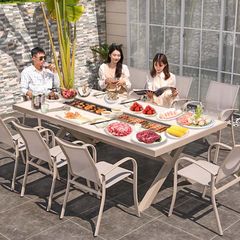 Bàn Nhôm Đúc Sân Vườn Chữ Nhật Có 2 Bếp Nướng LHBV25 - Lựa Chọn Đẳng Cấp Cho Không Gian Ngoài Trời