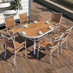 Bàn Sân Vườn Khung Nhôm Trắng Giả Gỗ Composite LHD9 - Thiết Kế Sang Trọng