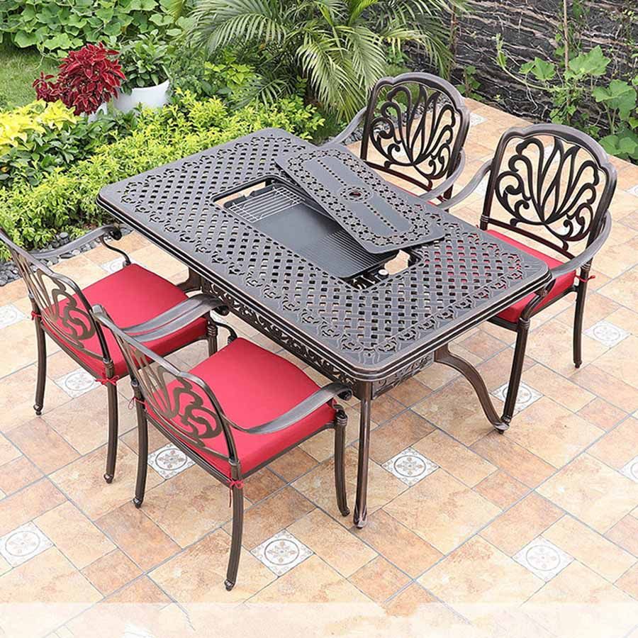 Bàn Sân Vườn Chữ Nhật Có Bếp Nướng LHBV07 - Tạo Điểm Nhấn Độc Đáo Cho Không Gian Ngoài Trời