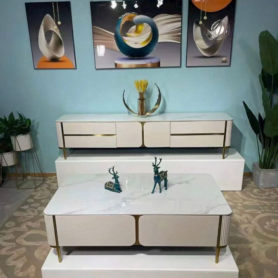 Bàn Trà Mặt Đá Chữ Nhật LHBT3214 - Bàn Trà Khung Gỗ MDF, Mặt Đá Ceramic Vân Mây