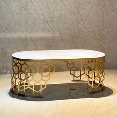 Bàn Trà Hình Oval Chân Mạ Vàng Hình Tổ Ong LHB17 - Vẻ Đẹp Sang Trọng Cho Phòng Khách