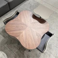 Bàn Trà Đôi Chiếc Lá LHBTDC - Bàn Trà Gỗ MDF Vân Óc Chó Sang Trọng