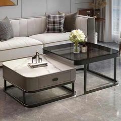 Bàn Trà Đôi LHBT169 - Bàn Trà Khung Gỗ MDF, Mặt Đá Ceramic Và Kính