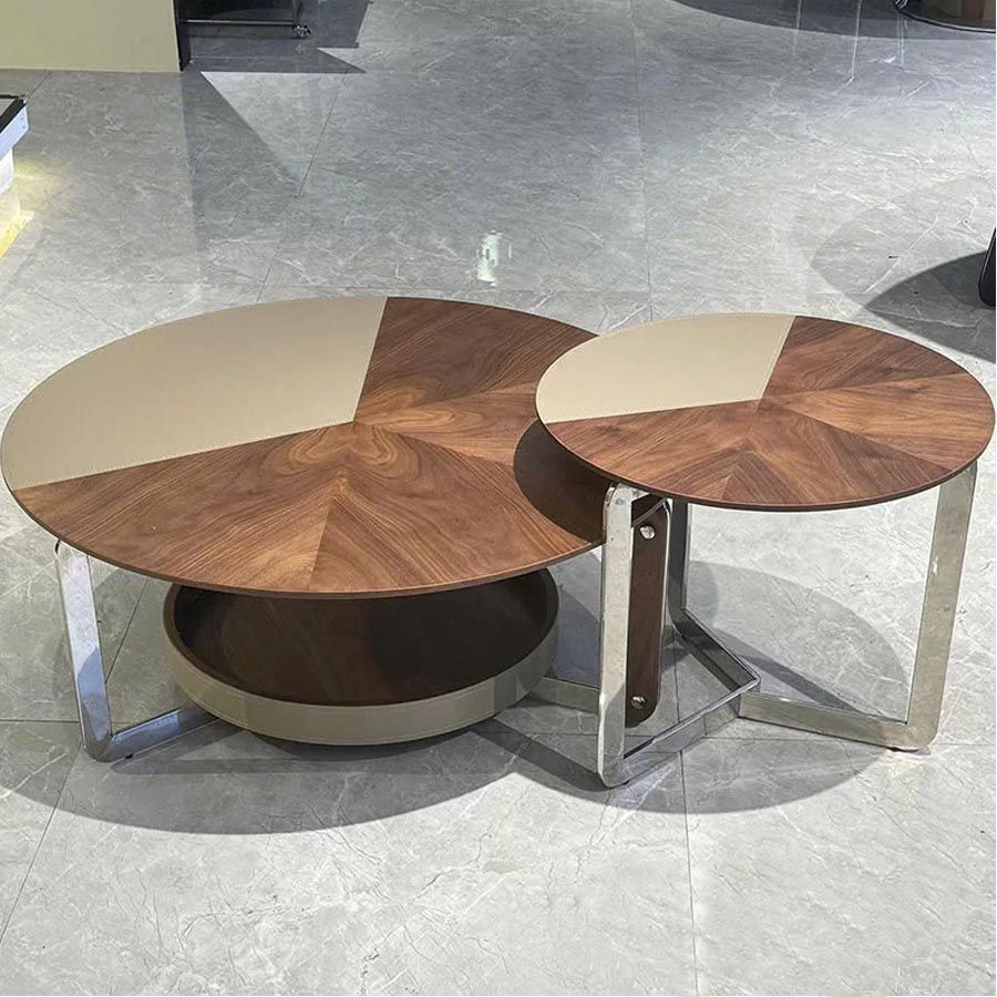 Bàn Trà Đôi LHBT2 - Thiết Kế Sang Trọng Với Veneer Vân Óc Chó Và Chân Thép Mạ