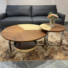 Bàn Trà Đôi LHBT2 - Thiết Kế Sang Trọng Với Veneer Vân Óc Chó Và Chân Thép Mạ