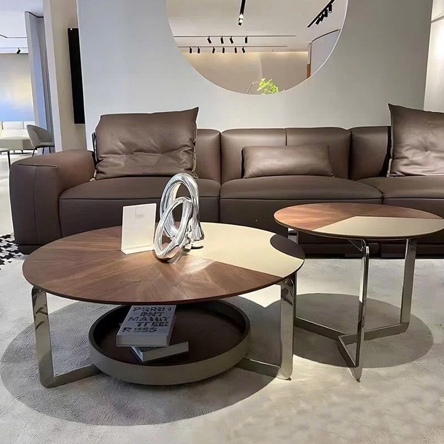 Bàn Trà Đôi LHBT2 - Thiết Kế Sang Trọng Với Veneer Vân Óc Chó Và Chân Thép Mạ