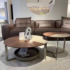Bàn Trà Đôi LHBT2 - Thiết Kế Sang Trọng Với Veneer Vân Óc Chó Và Chân Thép Mạ
