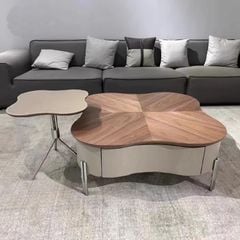 Bàn Trà Đôi Chiếc Lá LHBTDC - Bàn Trà Gỗ MDF Vân Óc Chó Sang Trọng