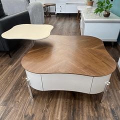 Bàn Trà Đôi Chiếc Lá LHBTDC - Bàn Trà Gỗ MDF Vân Óc Chó Sang Trọng