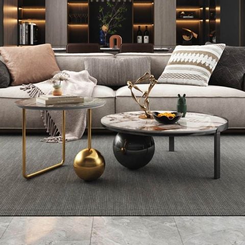 Bàn Trà Đôi LHBT515 - Bàn Trà Khung Sắt Mạ, Mặt Đá Ceramic