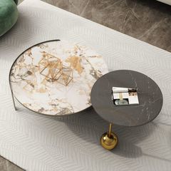 Bàn Trà Đôi LHBT515 - Bàn Trà Khung Sắt Mạ, Mặt Đá Ceramic
