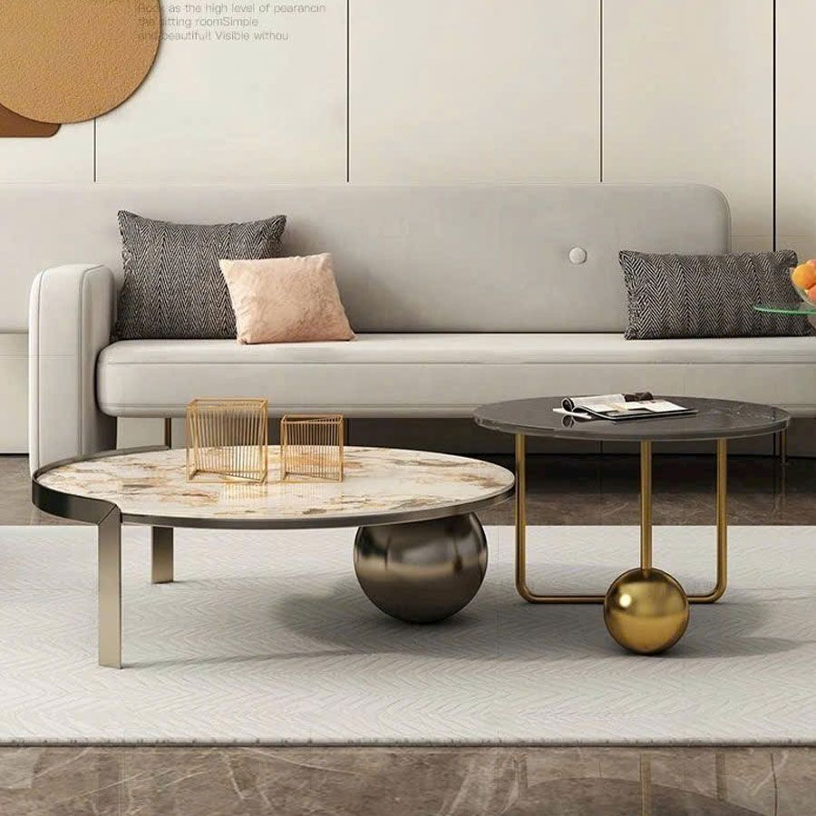 Bàn Trà Đôi LHBT515 - Bàn Trà Khung Sắt Mạ, Mặt Đá Ceramic