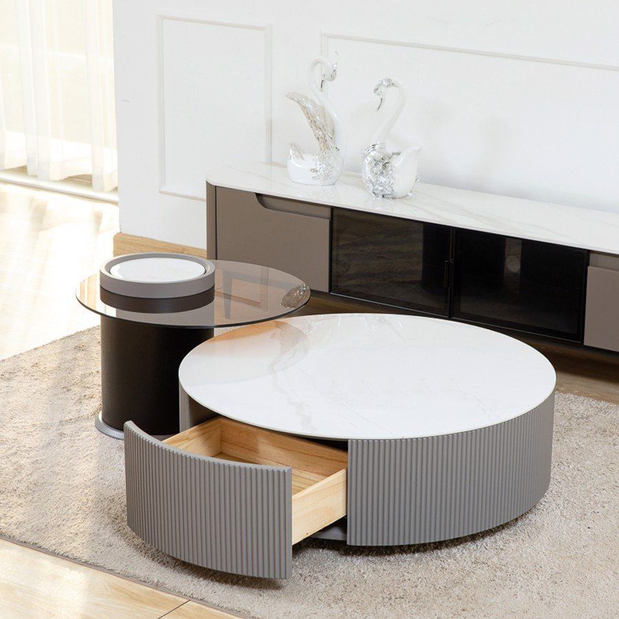 Bàn Trà Mặt Đá Horus LHBT01 - Sự Kết Hợp Hoàn Hảo Giữa Đá Tự Nhiên Và Kính Cường Lực