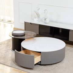 Bàn Trà Mặt Đá Horus LHBT01 - Sự Kết Hợp Hoàn Hảo Giữa Đá Tự Nhiên Và Kính Cường Lực