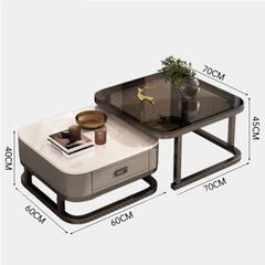 Bàn Trà Đôi LHBT169 - Bàn Trà Khung Gỗ MDF, Mặt Đá Ceramic Và Kính