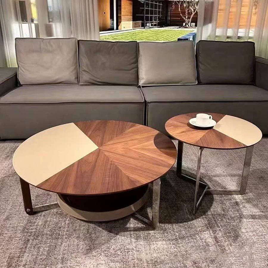 Bàn Trà Đôi LHBT2 - Thiết Kế Sang Trọng Với Veneer Vân Óc Chó Và Chân Thép Mạ