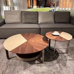 Bàn Trà Đôi LHBT2 - Thiết Kế Sang Trọng Với Veneer Vân Óc Chó Và Chân Thép Mạ