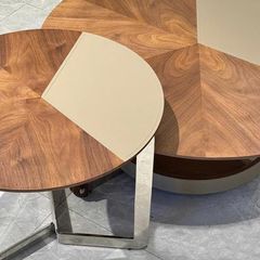 Bàn Trà Đôi LHBT2 - Thiết Kế Sang Trọng Với Veneer Vân Óc Chó Và Chân Thép Mạ