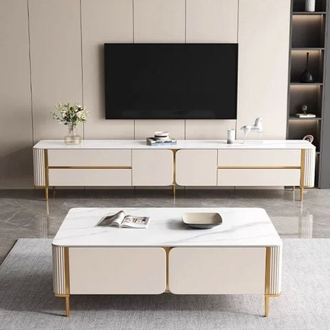 Bàn Trà Mặt Đá Chữ Nhật LHBT3214 - Bàn Trà Khung Gỗ MDF, Mặt Đá Ceramic Vân Mây