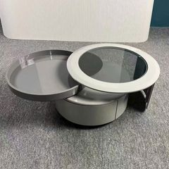 Bàn Trà Tròn LHAKE98 - Hiện Đại Với Khung Gỗ MDF Và Mặt Kính